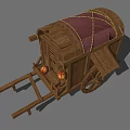 Vintage Wooden Cart Featuring Red Cloth Cover Binding Ropes Wheels And Hanging Lanterns