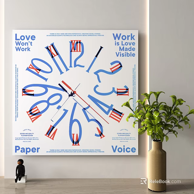 Artistic Wall Clock With Love Work Themed Text Paper Voice Elements Decorative Design 3d model