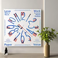 Artistic Wall Clock With Love Work Themed Text Paper Voice Elements Decorative Design 3d model