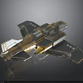 Detailed Cosmic Spaceship Model With Metallic Blue Orange Wings And Thrusters