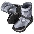 Silver And Black Padded Winter Shoes With Strap And Treaded Outdoor Sole