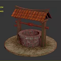 Traditional Ancient Well Structure With Stone Platform Wooden Frame And Orange Tile Roof