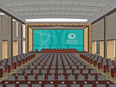 Large Modern Conference Room With Seating Rows Podium And Projection Screen 3d model
