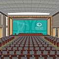 Large Modern Conference Room With Seating Rows Podium And Projection Screen