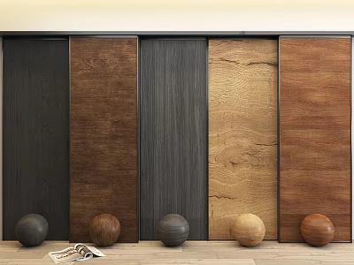 Wooden Wall Panels With Various Colors Wood Grain Textures Matching Bottom Spheres And Side Magazine 3d model