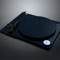 Sleek Black Home Audio Turntable With Vinyl Platter Tonearm And White Control Knob