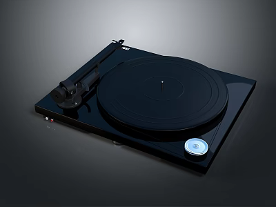 Sleek Black Home Audio Turntable With Vinyl Platter Tonearm And White Control Knob 3d model