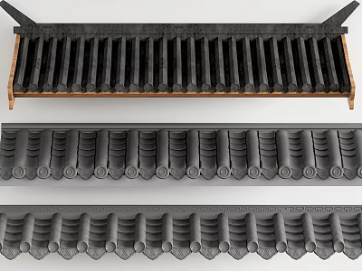 Traditional Roof Components Featuring Curved And Straight Clay Tiles With Gray Black Finish 3d model