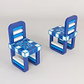 Two Modern Blue And White Leisure Chairs With Geometric Cube Patterns 3d model