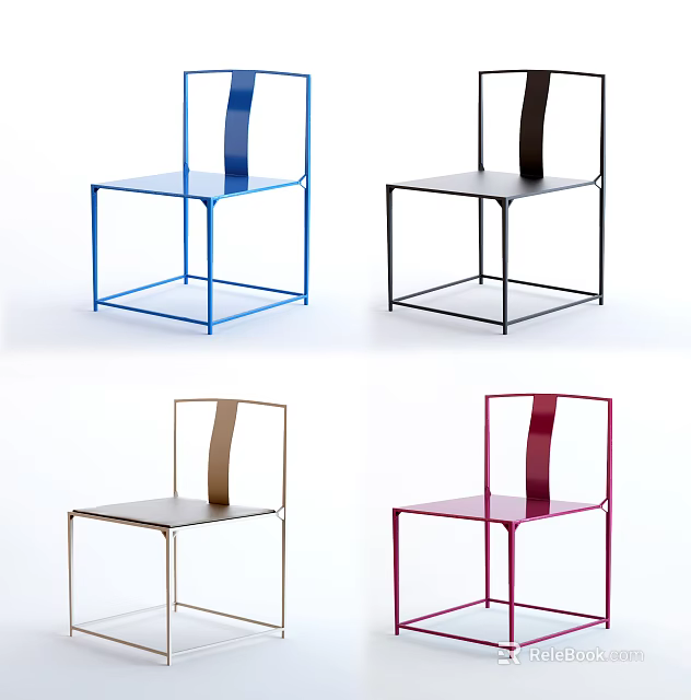 Modern Minimalist Single Chairs with Various Colors Sleek Metal Frame Design 3d model 