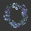 Decorative Circular Wreath With Blue Purple Flowers Green Leaves For Home Decoration