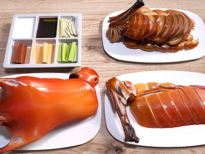 Tasty Sliced Roast Duck Braised Pork Leg With Scallions Cucumber And Soy Sauce 3d model