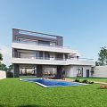 Villa Courtyard Self-built Swimming Pool 3d model