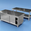 Stainless Steel Kitchen Cabinets With Worktables And Storage Shelves Design