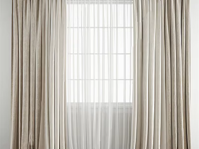 Elegant Beige Curtains With Sheer White Panels For Modern Home Window Decor 3d model