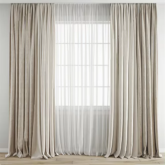 Modern Curtain Fabric Pleated Curtain 3d model