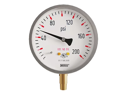 Industrial Pressure Gauge with 0-200 psi Scale USE NO OIL Instruction and Brass Connection 3d model