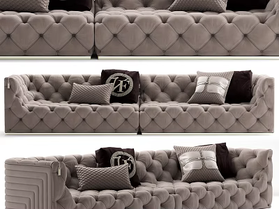 Luxurious Gray Tufted Velvet Sectional Sofa With Decorative Pillows And Modern Style 3d model