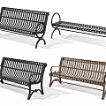 Wrought Iron Outdoor Benches With Striped Seats Curved Arms And Multiple Colors
