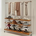 Hat Display Rack With Multiple Shelves And Various Style Hats And Scarves