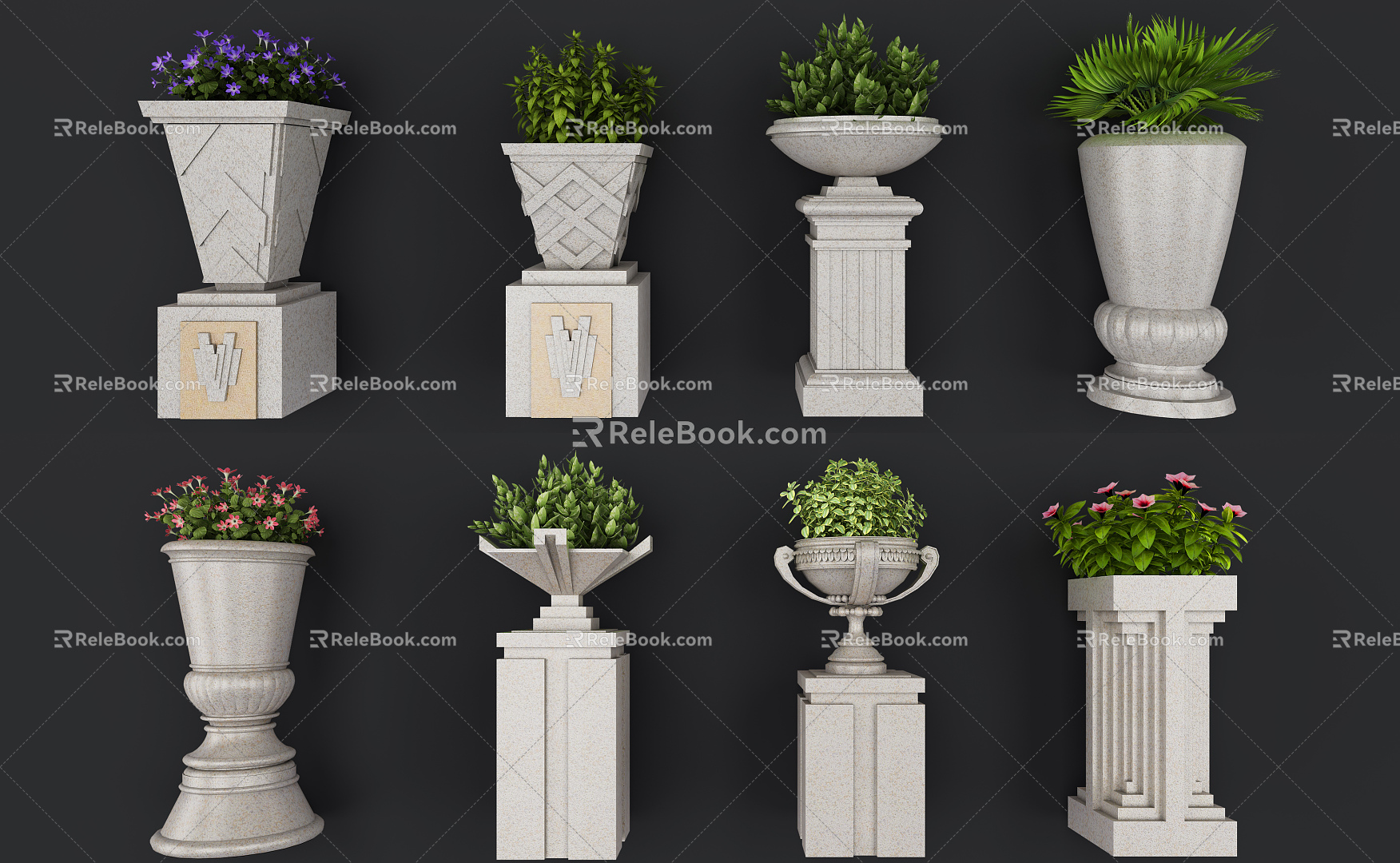 European Style Flower Bowl Flower Bowl Flower Pot Potted Plant Combination 3d model