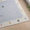 Light Blue Square Area Rug Featuring Cartoon Faces And Rainbows For Kids Room