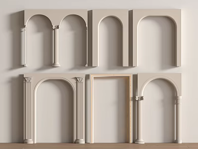 Various Arch Door Frames And Decorative Columns In Minimalist Modern Style On Light Background Wall 3d model