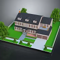 Two Story House with Black Roof Beige Exterior Green Lawn Trees Driveway and Garage