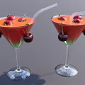 Refreshing Red Beverage in Glasses with Strawberries Cherries and Straws Garnish