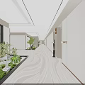 Elegant Hotel Corridor Interior With Wooden Panel Walls Pendant Lights Decorative Ornaments And Patterned Carpet