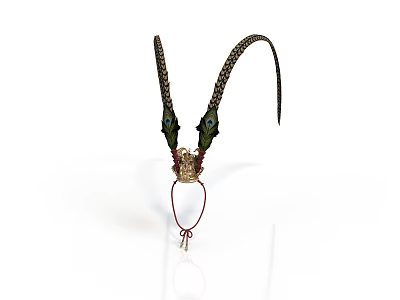 Decorative Household Ornament With Curved Horn Like Structure Green Gold Red Loop And Key Decoration 3d model