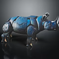Blue Mechanical Reptile Sculpture With Intricate Armor And Metallic Texture Details