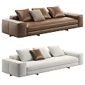 Brown Leather and Light Gray Fabric Sofas with Decorative Cushions 3d model