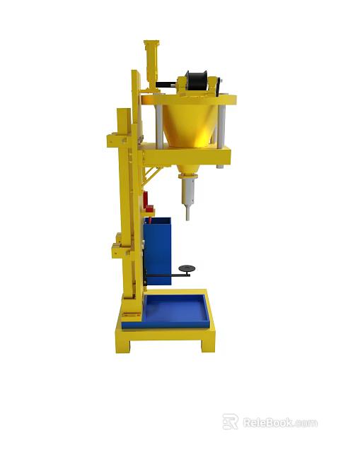 Yellow Frame Industrial Mechanical Device With Blue Base Platform And Funnel Structure 3d model