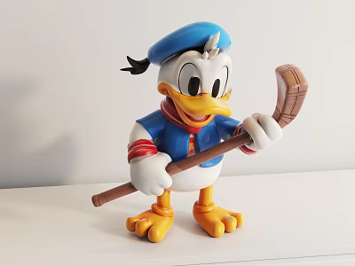 Donald Duck Action Figure Wearing Blue Hat In Blue And White Outfit Holding Hockey Stick 3d model