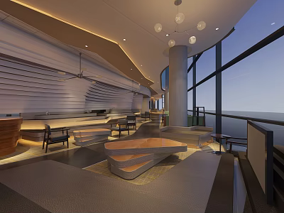 Spacious Modern Hotel Public Lounge Area With Large Windows And Comfortable Seating 3d model