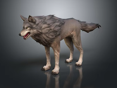 Realistic 3D Wolf Model With Detailed Fur Open Mouth And Sharp Teeth 3d model