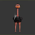 Cartoon Ostrich With Pink Neck Black Body Yellow Beak And Standing Pose