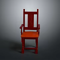 Red Wooden Chair With Armrests And Orange Padded Seat Classic Design