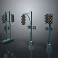 Three Traffic Light Units With Diverse Pole Designs And Signal Lamps