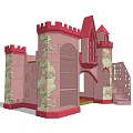 Pink Castle Themed Decorative Ornament Set With Towers Windows Arches And Shelves