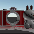 White Rabbit Doll Next To Red Camera Shaped Object With LOGO And Cloud Base 3d model