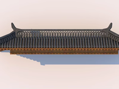 Traditional Chinese Building Exterior Wall With Upturned Eaves Tile Roof And Carved Ornaments 3d model