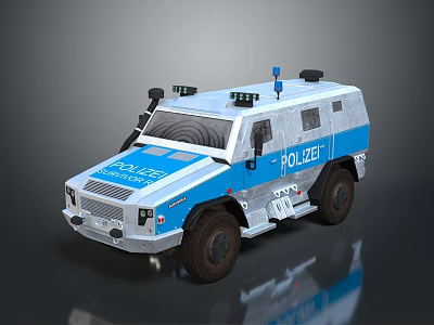 Blue And White Armored Police Military Vehicle With Roof Lights And POLIZEI Logo 3d model