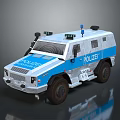 Blue And White Armored Police Military Vehicle With Roof Lights And POLIZEI Logo