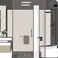 Modern Bathroom Interior With Glass Shower Enclosure Toilet Vanity And Washing Machine
