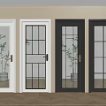Stylish Swing Doors with White and Dark Frames Featuring Decorative Glass Patterns for Modern Interior 3d model