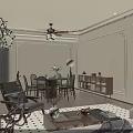 Warm Retro Integrated Living And Dining Room With Comfortable Furniture And Bright Natural Lighting