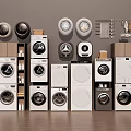 Modern Home Laundry Washing Machines With Various Stackable Styles And Accessories 3d model