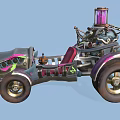 Futuristic Custom Car With Purple Pink Accents Red Seat Metal Frame And Ornamental Top